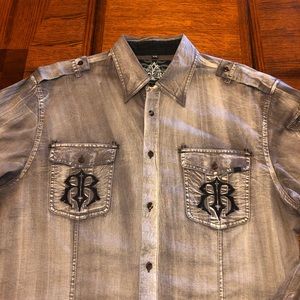 ROAR gray white washed l/s shirt Cross XL Buckle